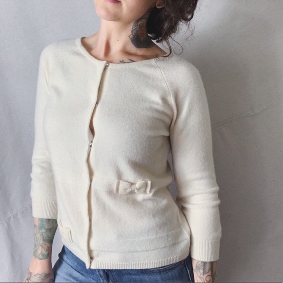AUTUMN CASHMERE Bow Ivory Cardigan Medium - Picture 6 of 11
